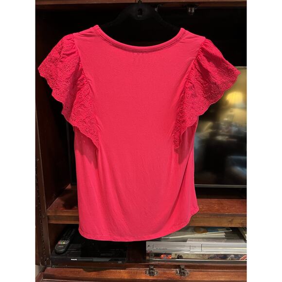 Grace Elements Pink Butterfly Sleeve Eilet Lace Crocheted Ladder Detail Size Med - Picture 7 of 7